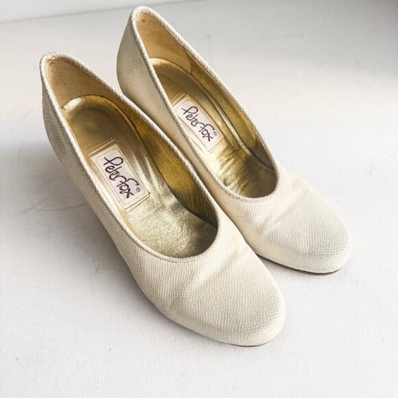 Peter Fox Nude Leather Classic Round Toe Heels w Slight Sheen 6 - Picture 3 of 12